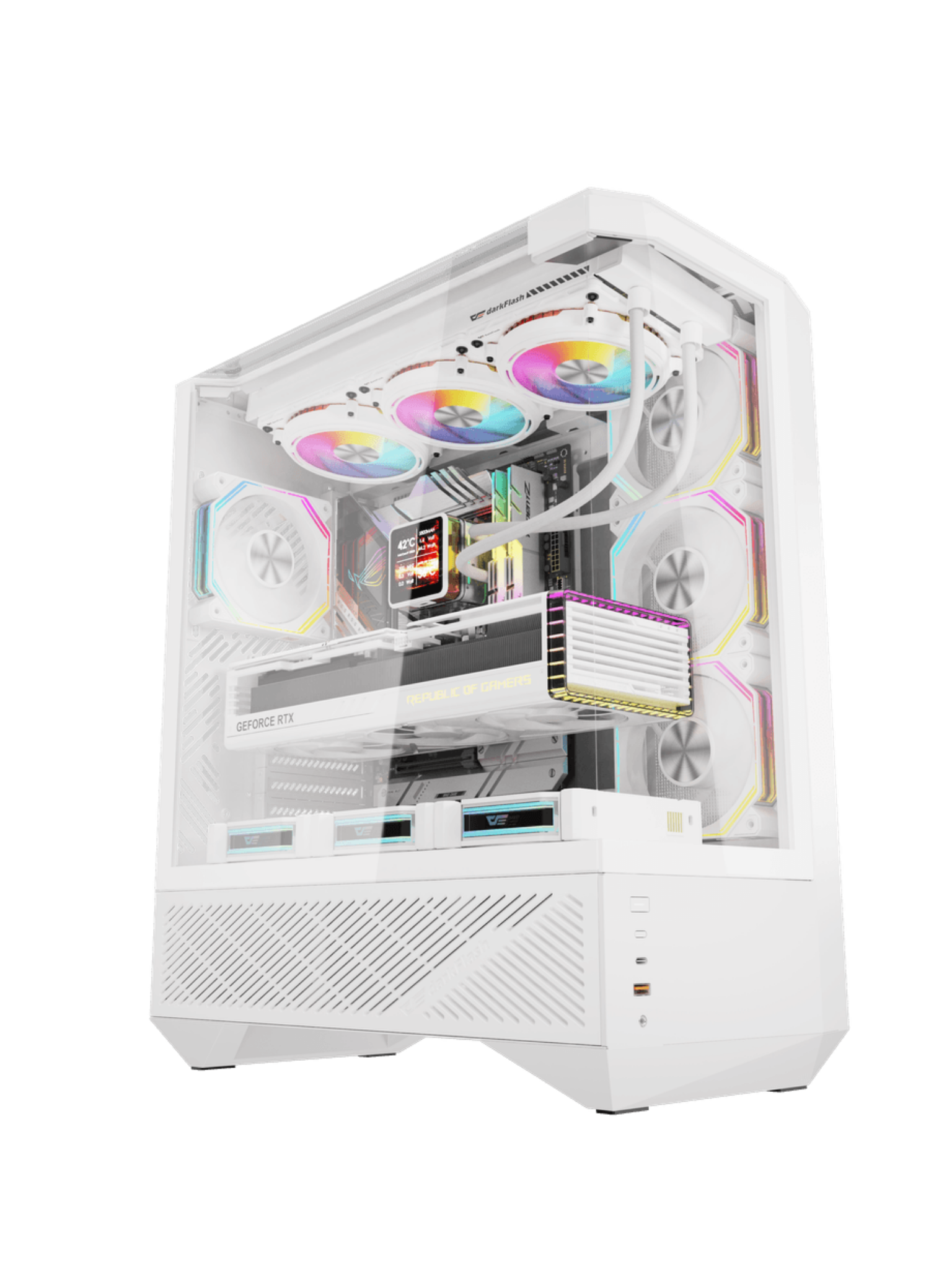 Darkflash DY460 Mid-Tower ATX Gaming Case - Tempered Glass - 4 Infinity Fans - ARGB Controller - White
