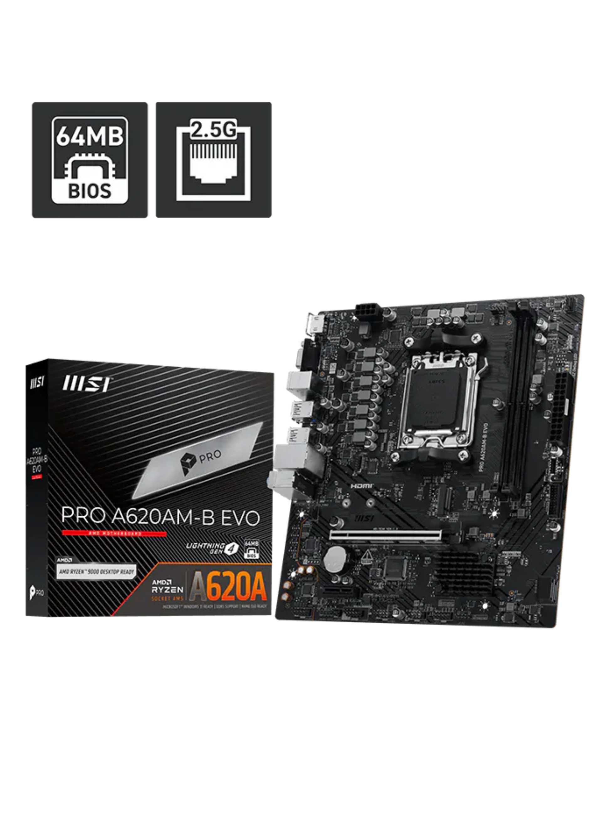 MSI PRO A620AM-B EVO M-ATX DDR5 Motherboard - AM5-4