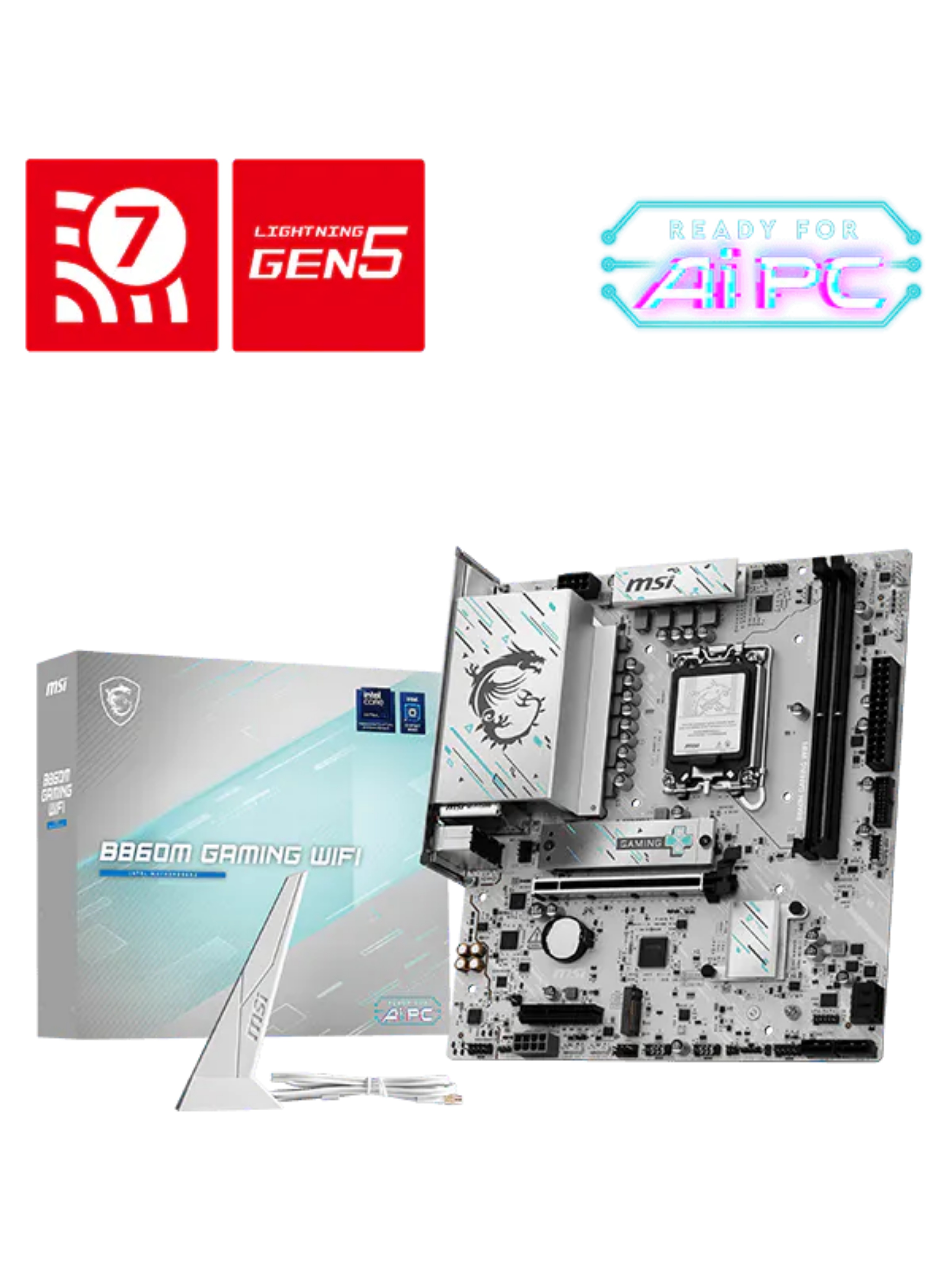 MSI B860M GAMING WIFI M-ATX DDR5 Motherboard - White - LGA 1851-4