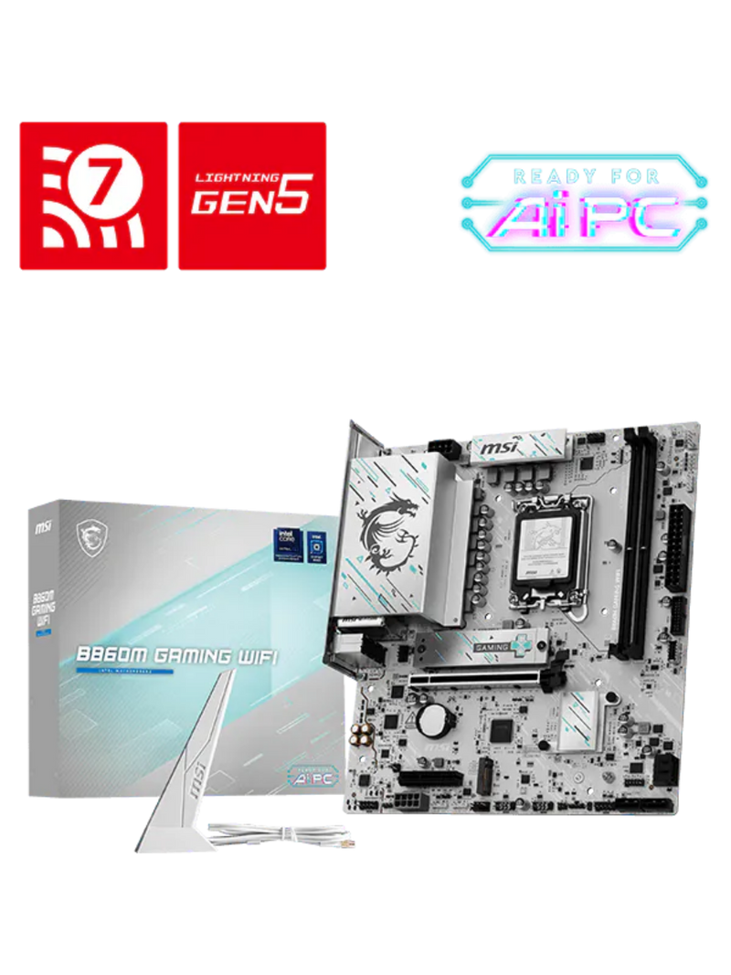 MSI B860M GAMING WIFI M-ATX DDR5 Motherboard - White - LGA 1851-4
