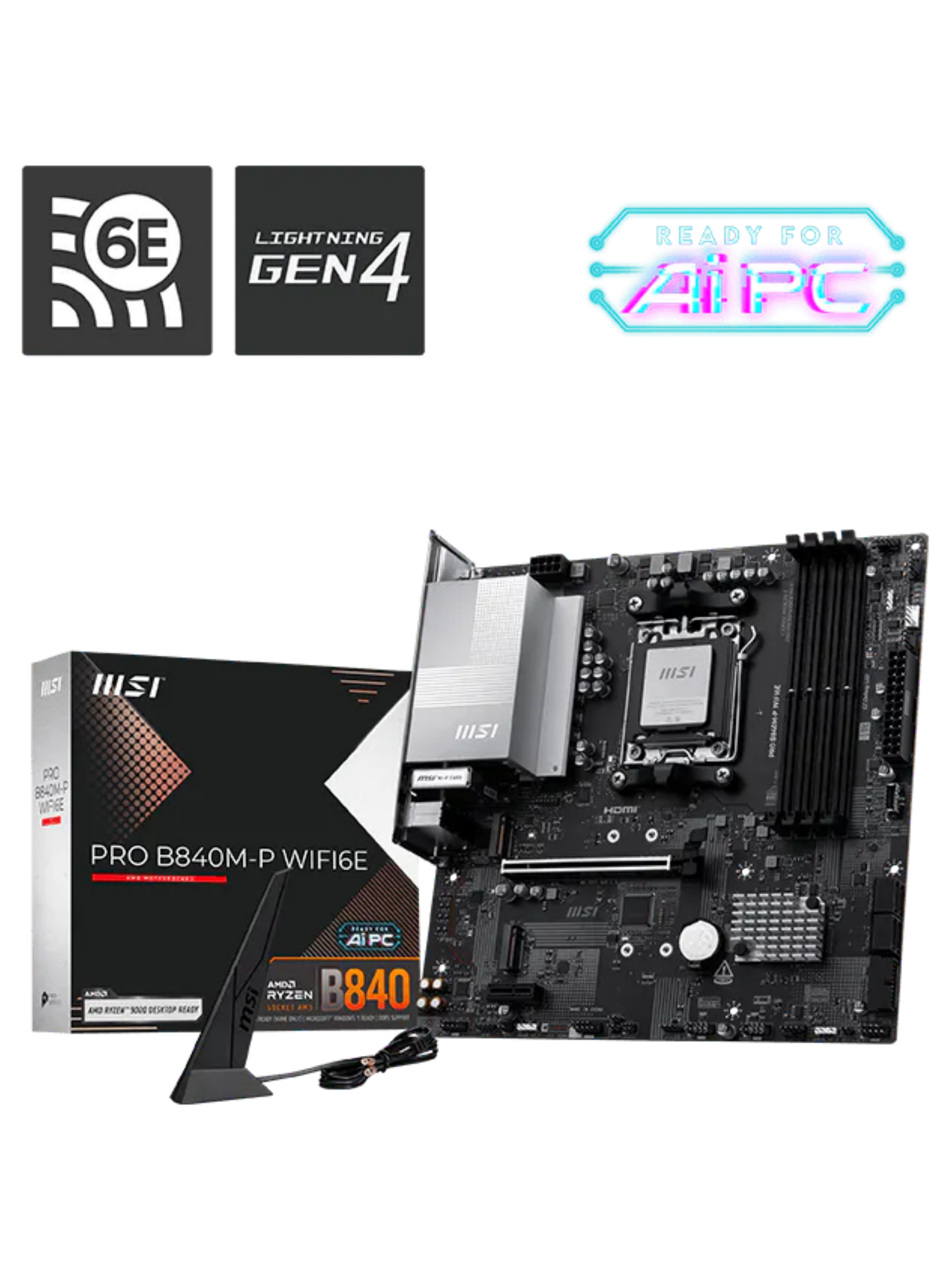 MSI PRO B840M-P WIFI6E M-ATX DDR5 Motherboard - AM5-4