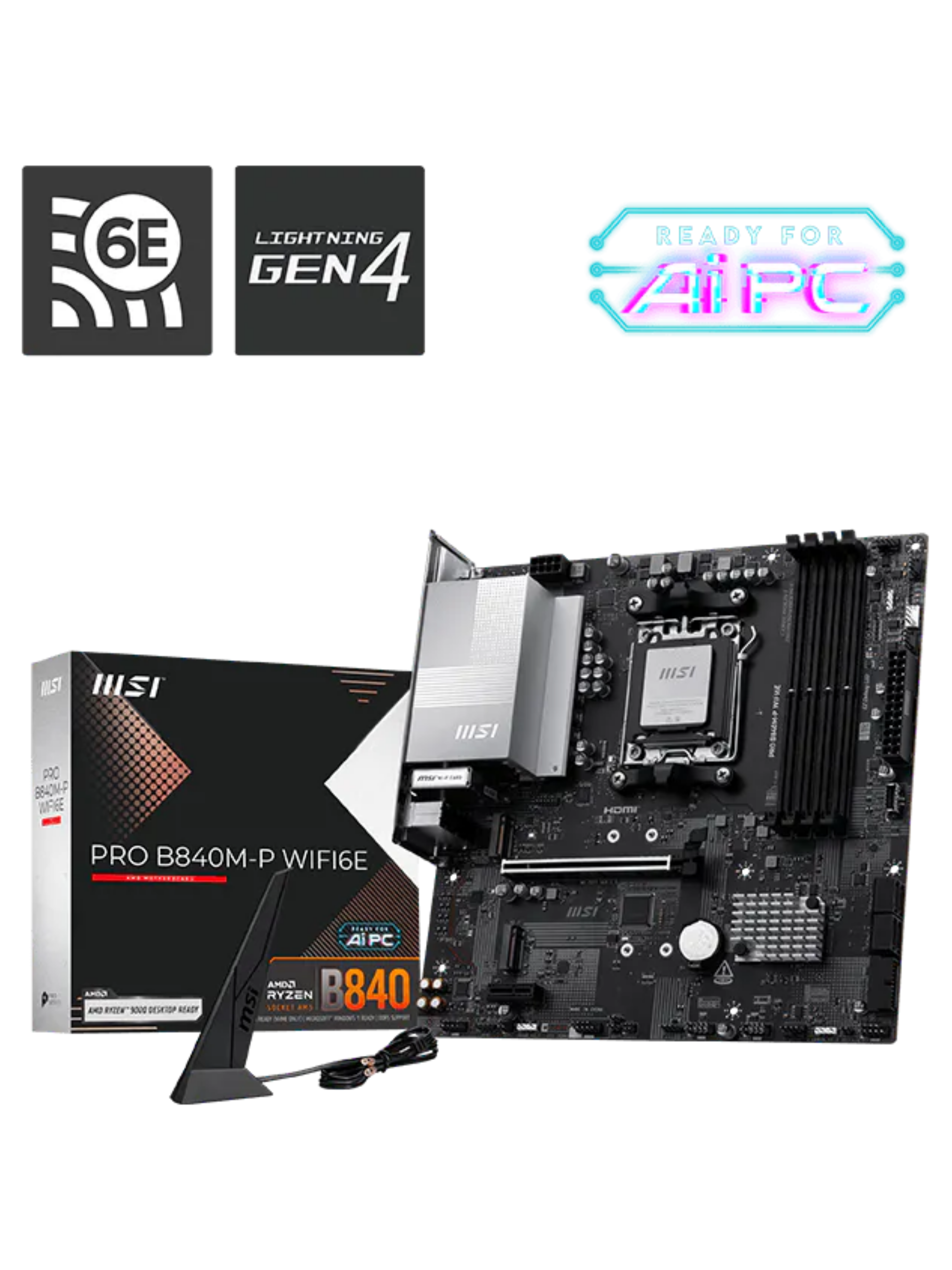 MSI PRO B840M-P WIFI6E M-ATX DDR5 Motherboard - AM5-4