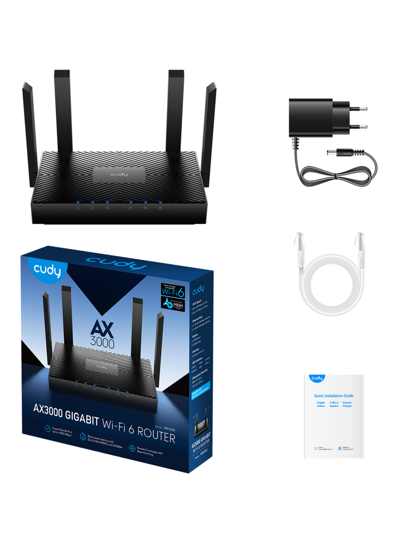 Cudy AX3000 Gigabit Mesh Wi-Fi 6 Router - 4 Antenna | WR3000-6