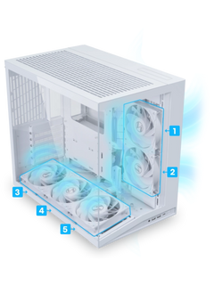 Lian Li O11D Mini V2 Flow - White- with 5x Reverse Blade NON-RGB Fans-3