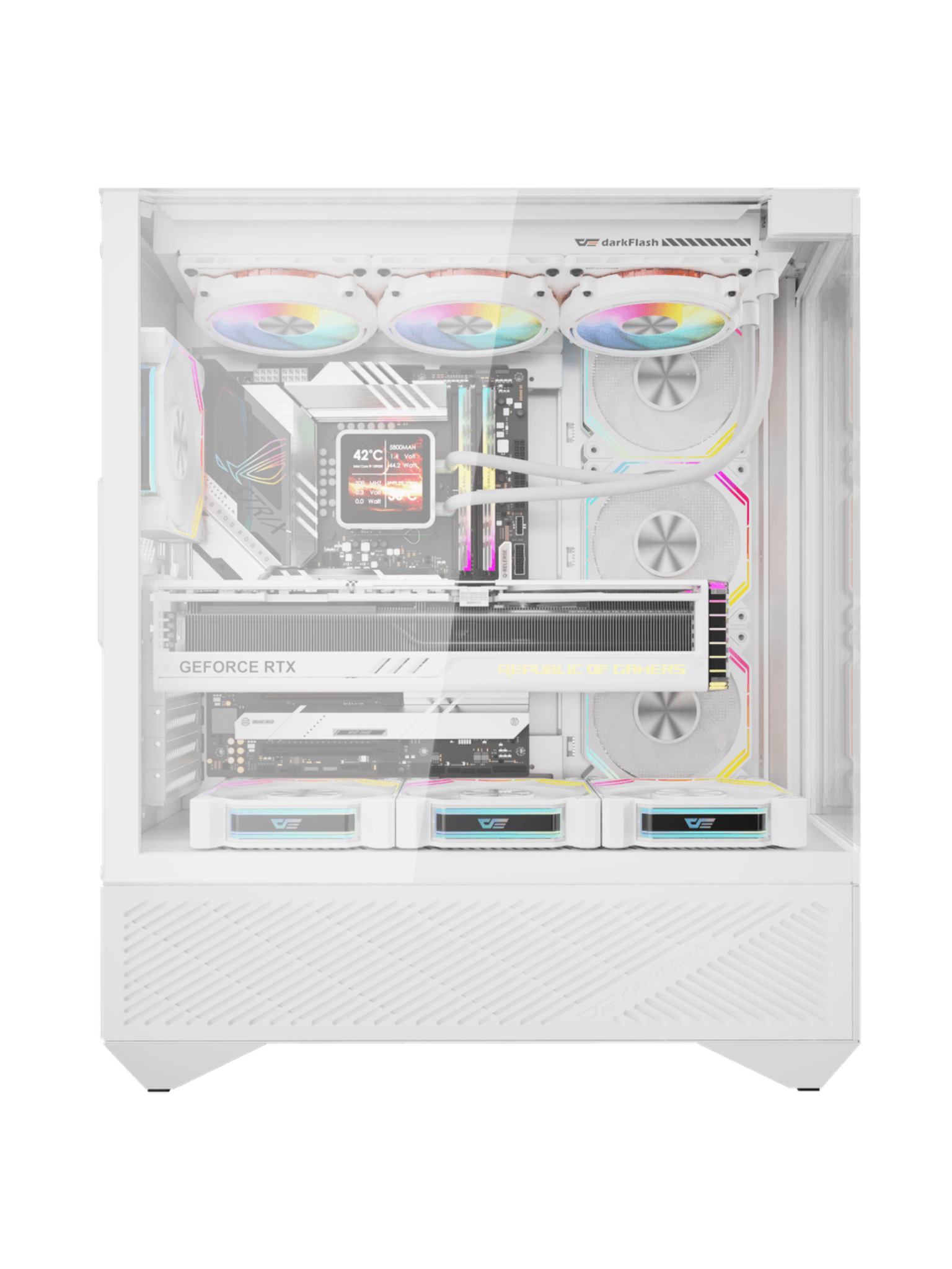 Darkflash DY460 Mid-Tower ATX Gaming Case - Tempered Glass - 4 Infinity Fans - ARGB Controller - White-7
