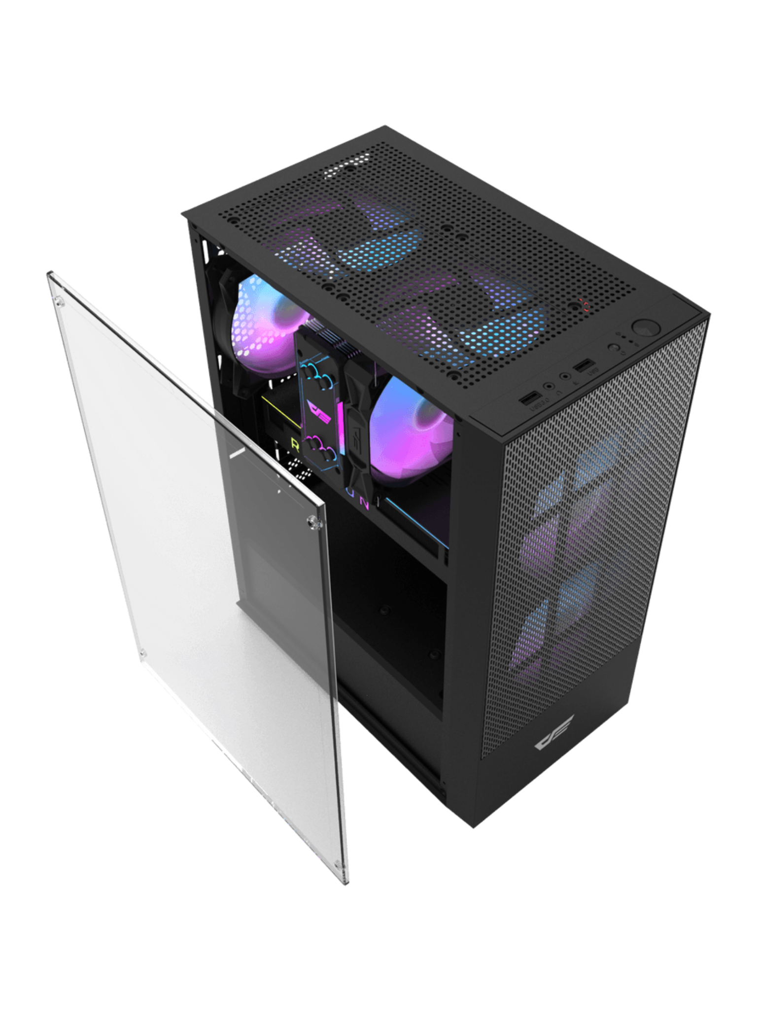 Darkflash A290 Mini-Tower M-ATX Gamine Case with Side Glass - 3 RGB Fans - Black-2