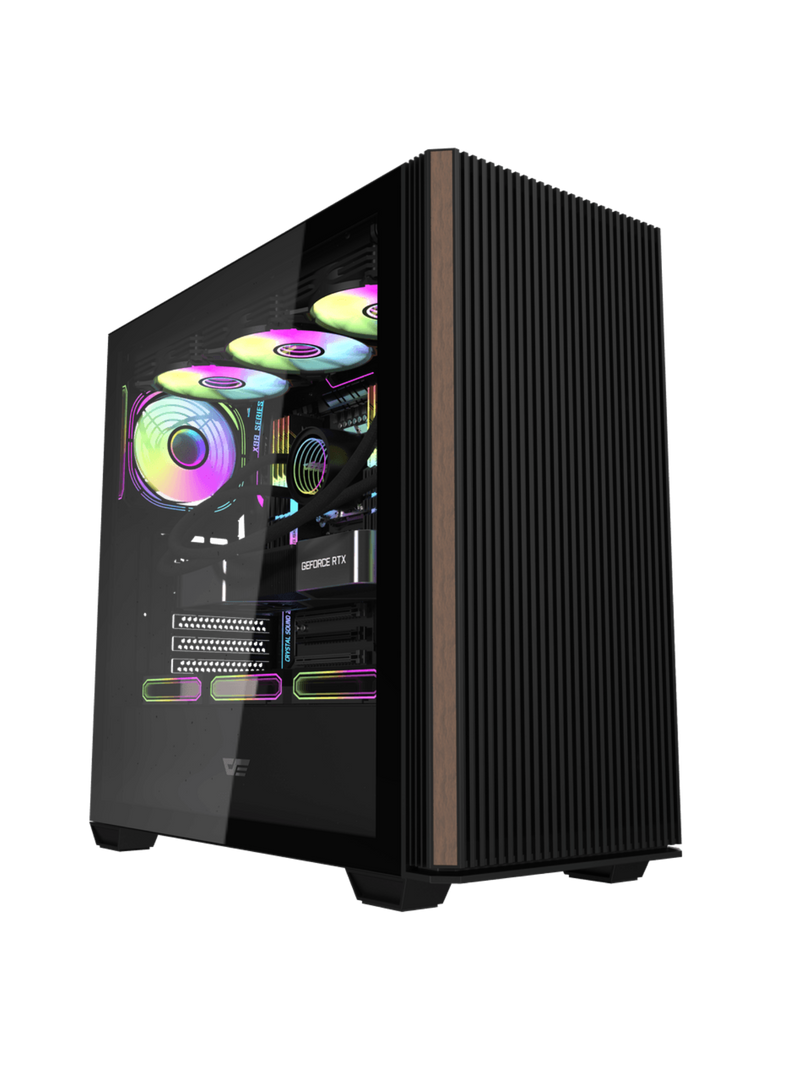 Darkflash DS900WS Mid-Tower ATX Gaming Case - Wood Inspired - Without Fans - Black-1