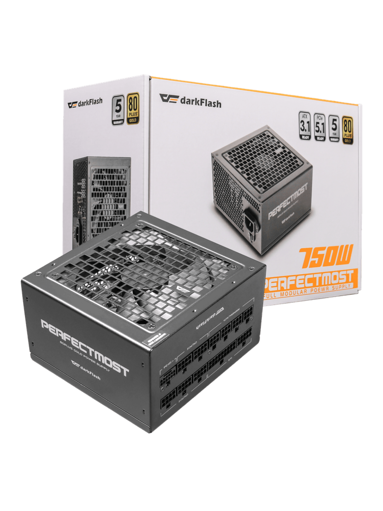 Darkflash PMT750W Gold 80+ Power Supply - Fully Modular - Coated Cables - Black