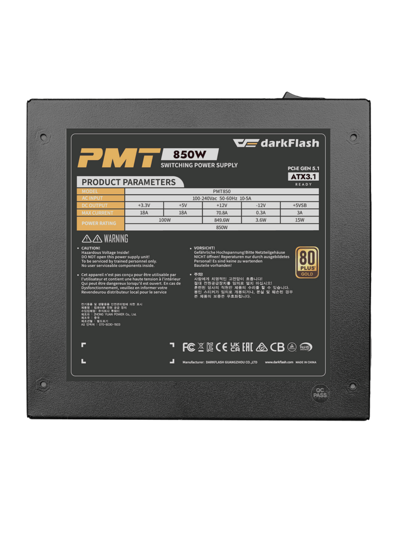 Darkflash PMT850W Gold 80+ 850W Power Supply - Fully Modular - Coated Cables - Black-4