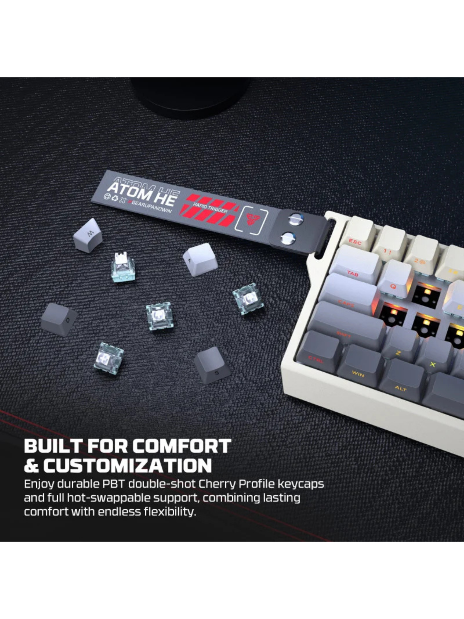 Fantech Atom Pro HE68 68% Magnetic Switch Gaming Keyboard - Tri-Mode - Wired, Wireless, Bluetooth - Rechargeable -  8K Polling Rate-12