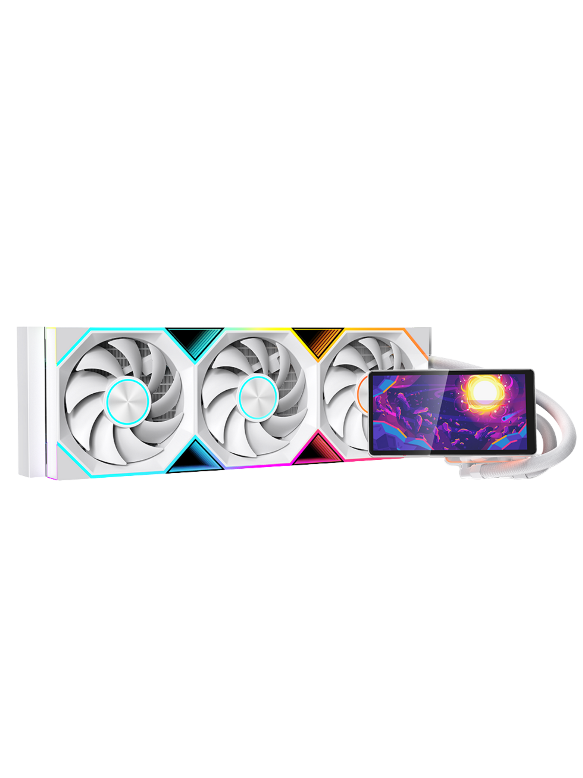 Jungle Leopard Pro Flow 360mm CPU Liquid Cooler with 5.5" Rotatable & Customizable Screen  & ARGB Fans - White-1