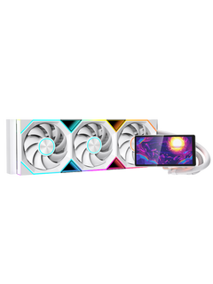 Jungle Leopard Pro Flow 360mm CPU Liquid Cooler with 5.5" Rotatable & Customizable Screen  & ARGB Fans - White-1