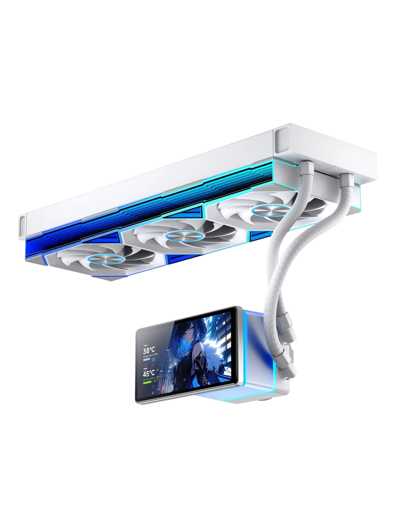 Jungle Leopard Pro Flow 360mm CPU Liquid Cooler with 5.5" Rotatable & Customizable Screen  & ARGB Fans - White-2