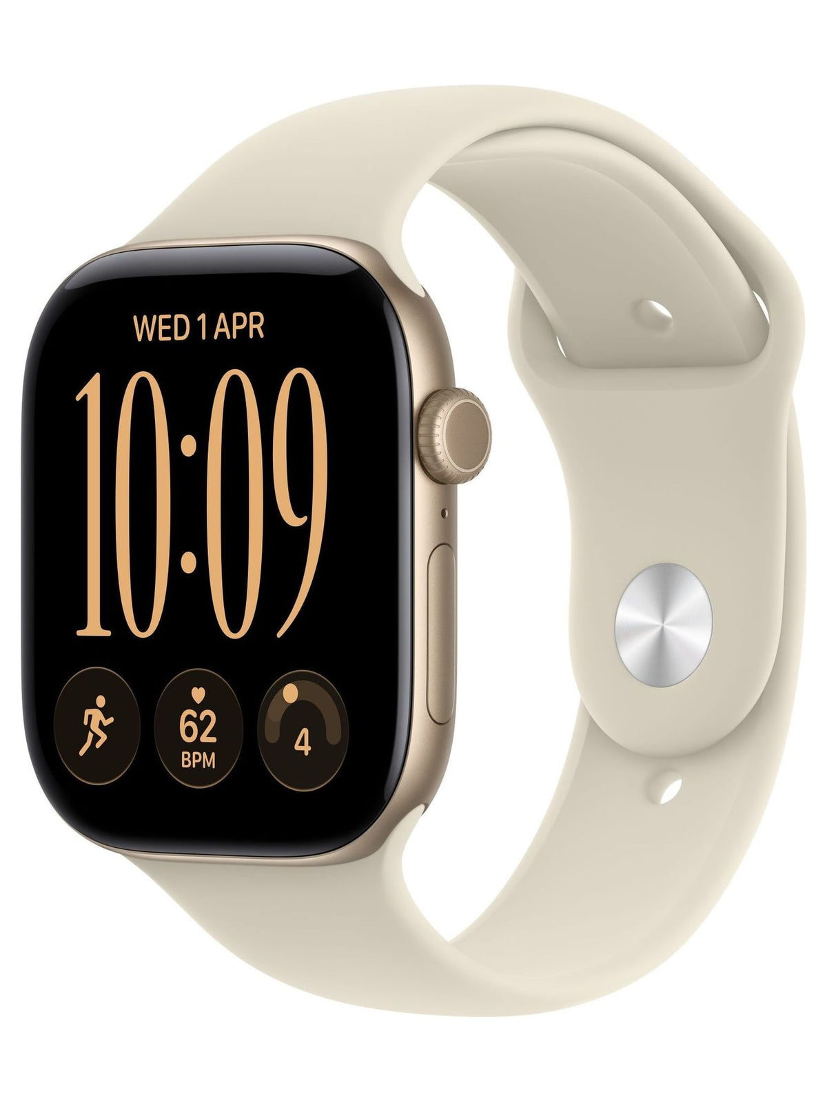 Apple Watch Series 12 GPS 46mm Aluminum Case with Sport Band M/L - Light Gold Case / Sand Band - view 3