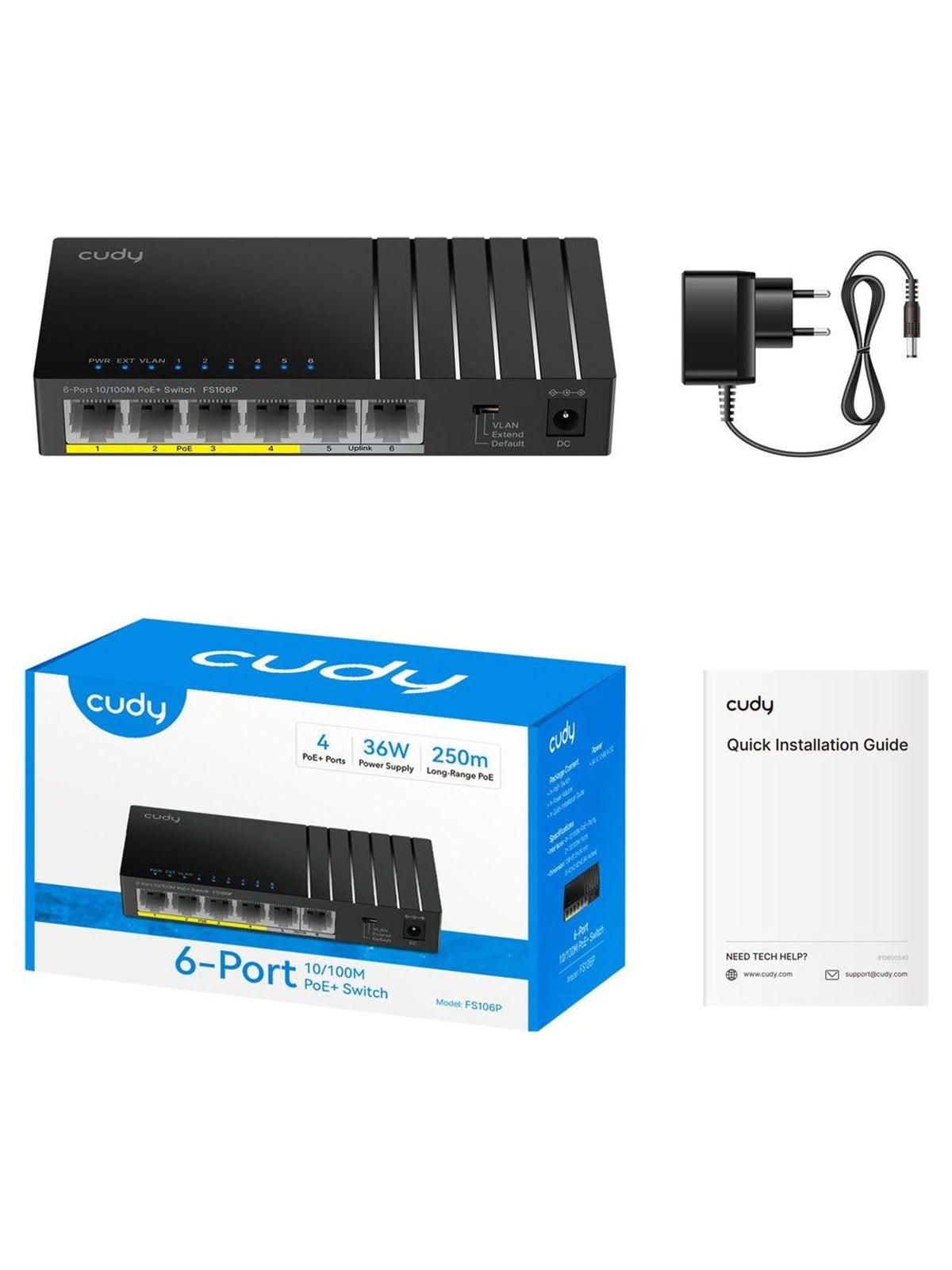 Cudy FS106P 6-Port 10/100M PoE+ Switch - view 2