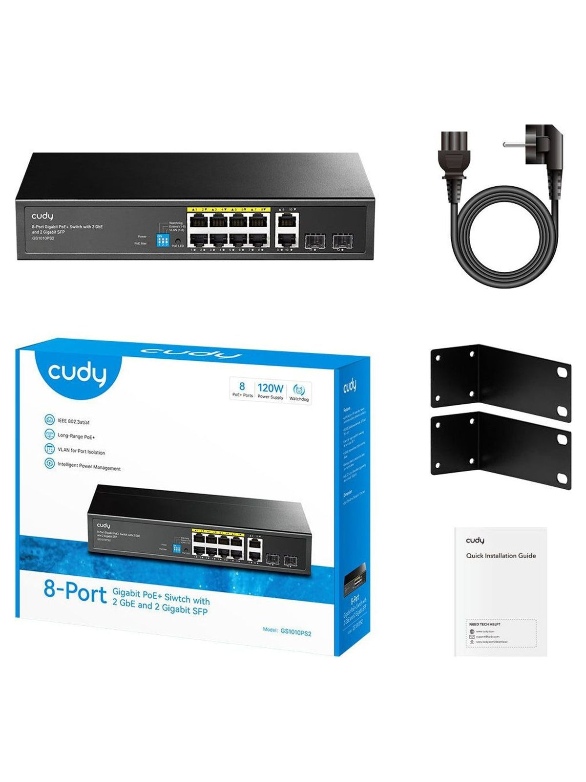 Cudy GS1010PS2 8-Port Gigabit PoE+ Switch with 2 GbE and 2 Gigabit SFP - view 2