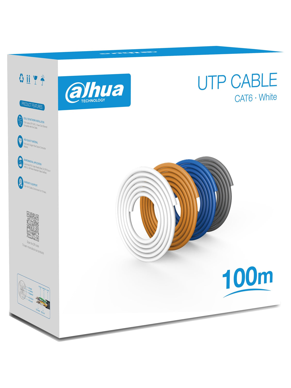 Dahua PFM920I Cat6 U/UTP Network Cable, Pure Copper 24AWG, CPR Eca - 100m White - view 3