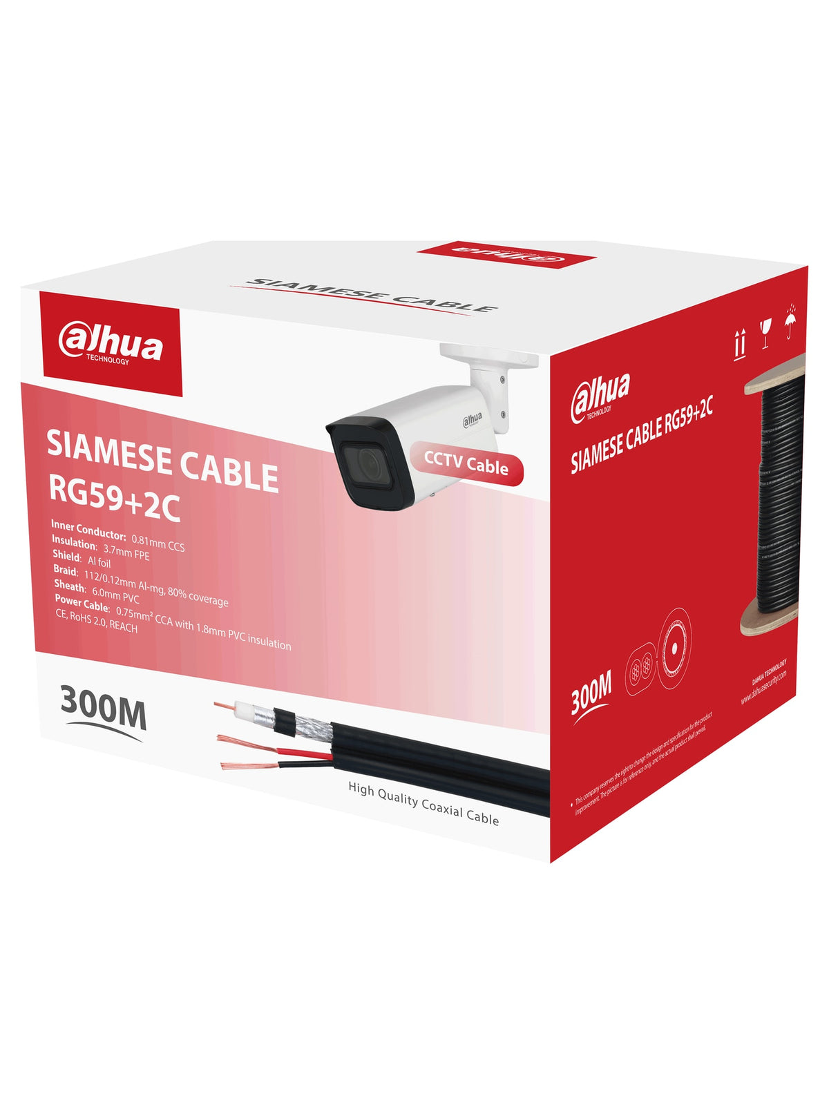 Dahua PFM941I-RG59N/21-100 Mini RG59 Coaxial Cable with 2x0.75mm² Power, 100m