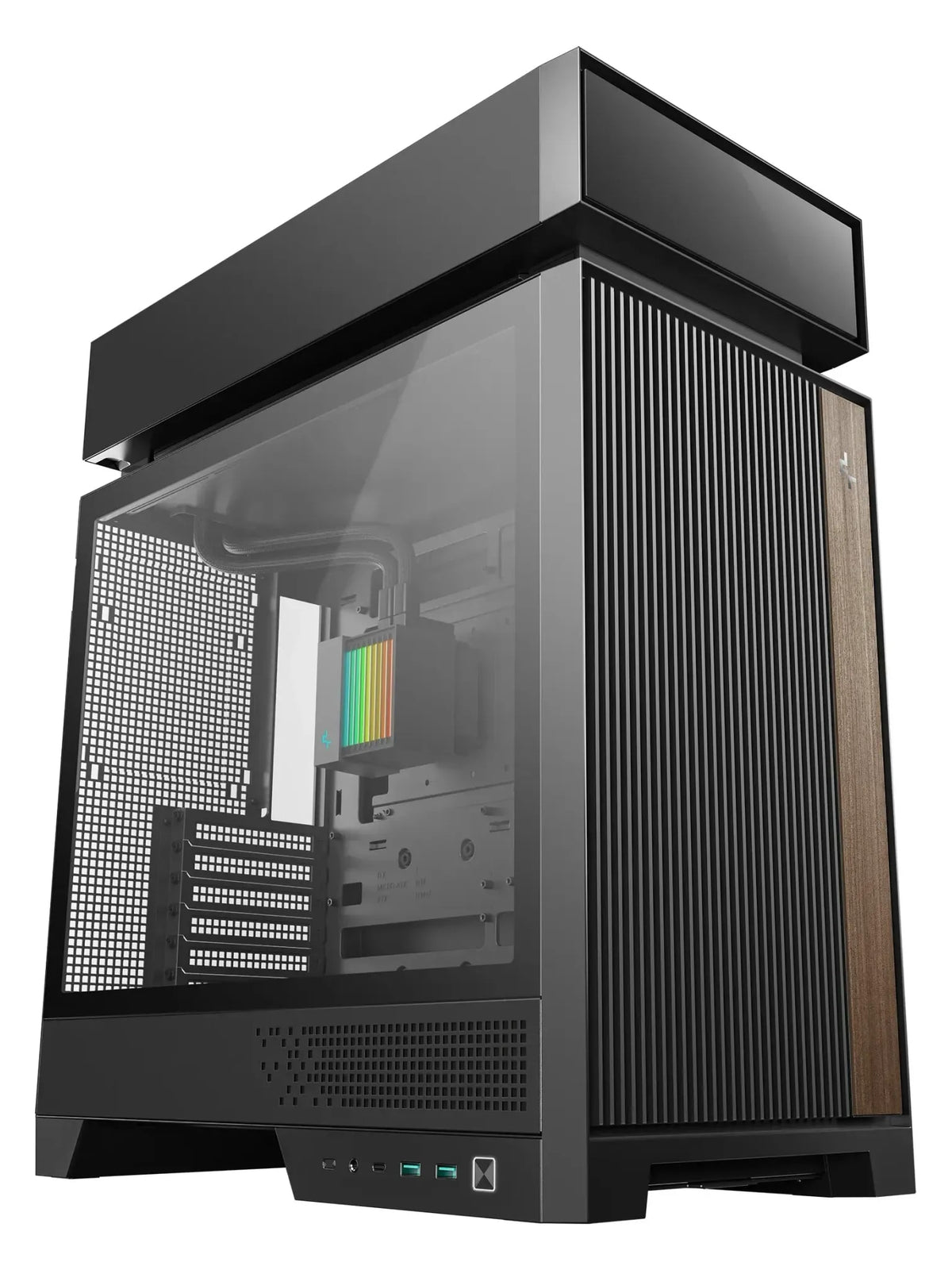 DeepCool CL6600 ATX Case with Real Wood Accents and Pre-Installed 360mm Liquid Cooler - Wood / Black