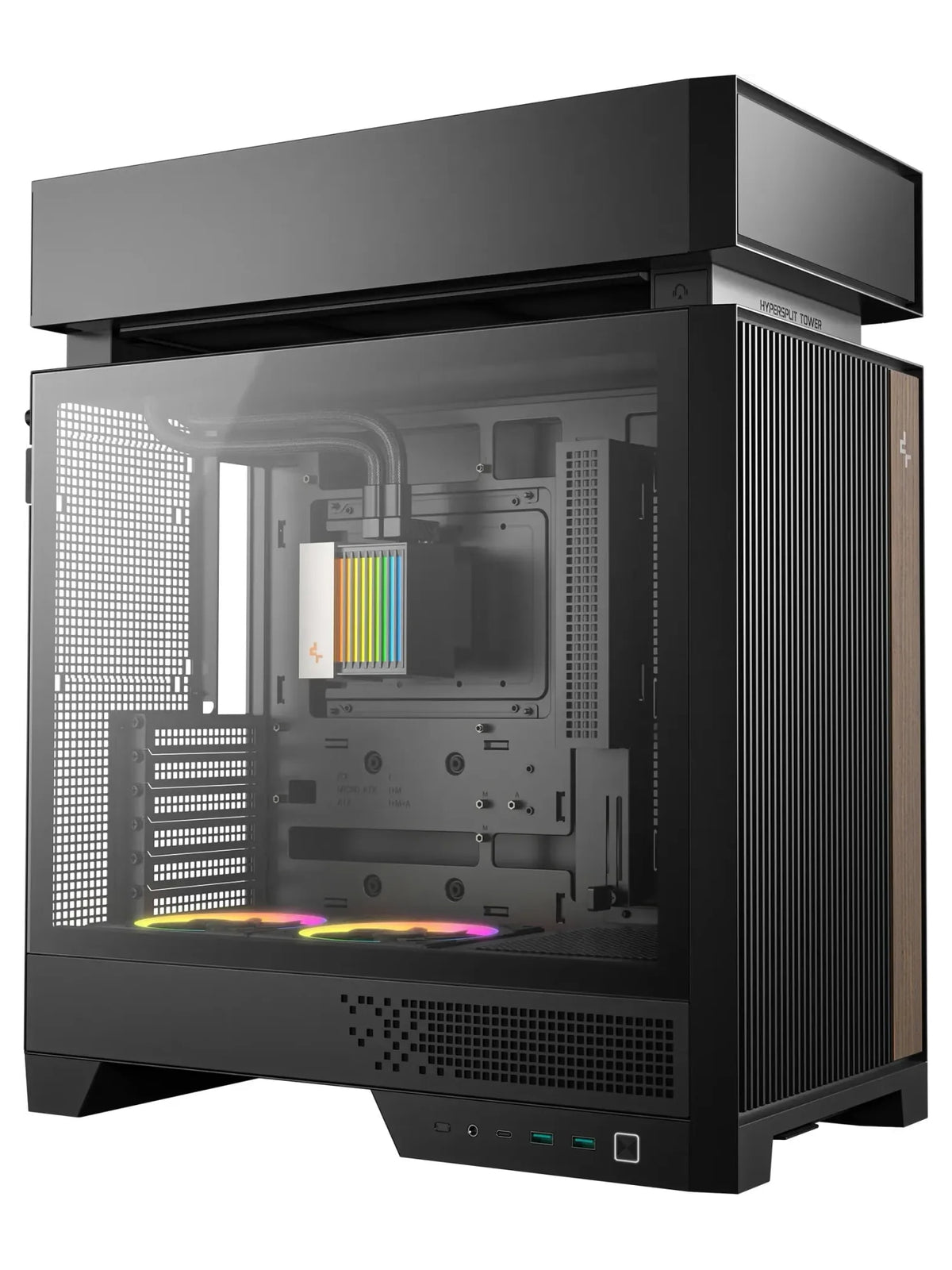 DeepCool CL6600 ATX Case with Real Wood Accents and Pre-Installed 360mm Liquid Cooler - Wood / Black - view 2