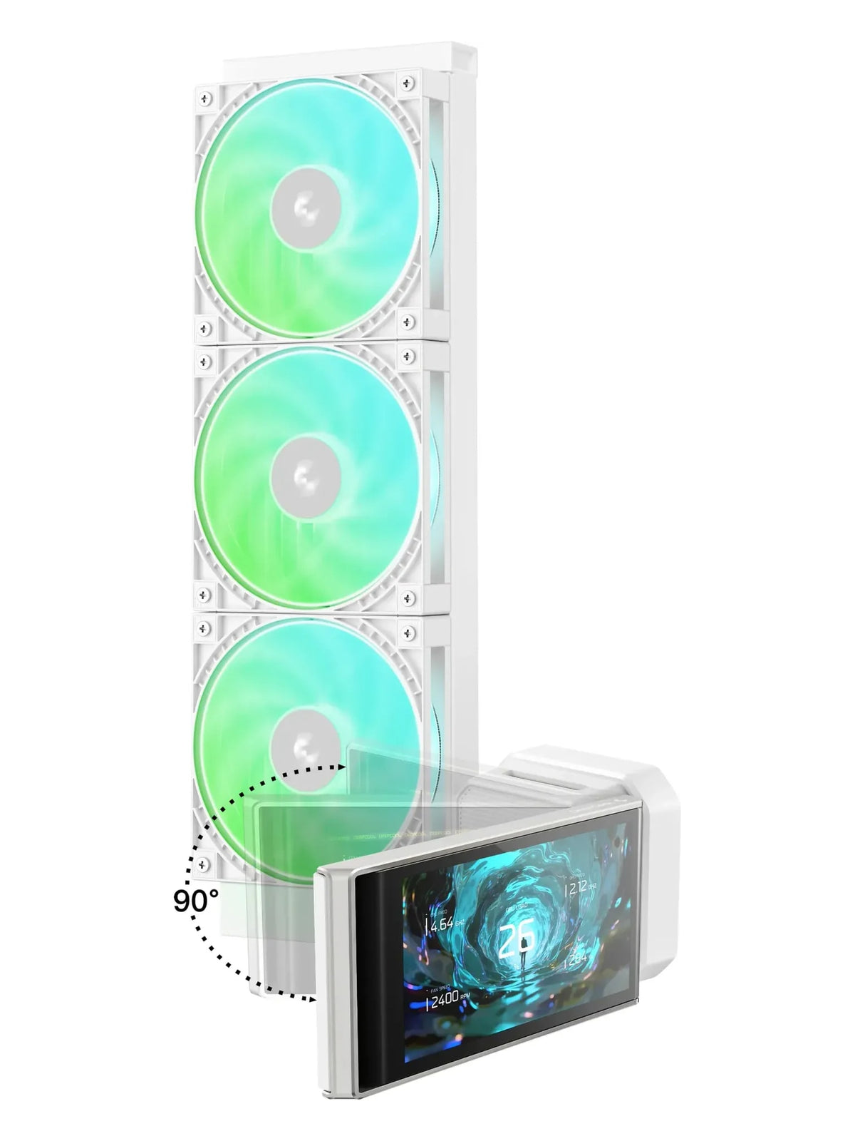 DeepCool LT360 VISION ARGB 360mm Liquid CPU Cooler with 4.5" Adjustable LCD - White - view 7