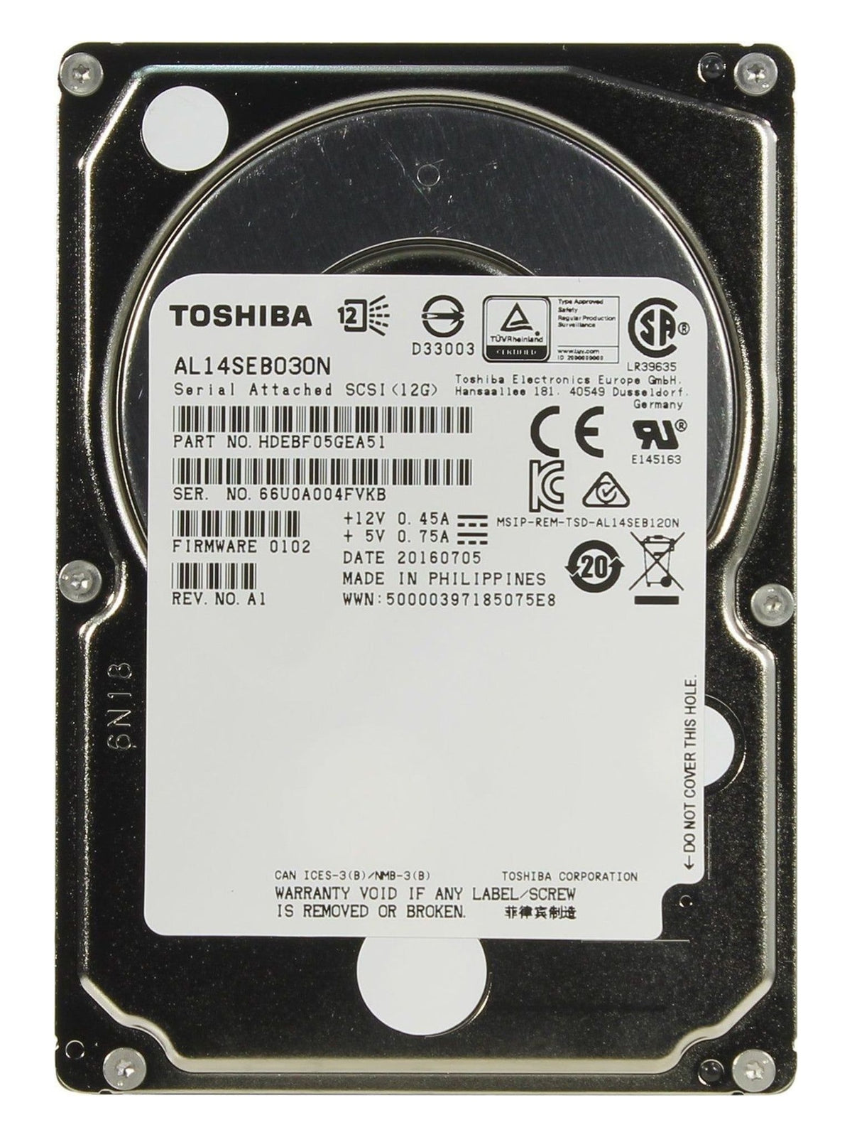 Toshiba AL14SEB030N 300GB 10K 2.5" 12G SAS Server Hard Drive