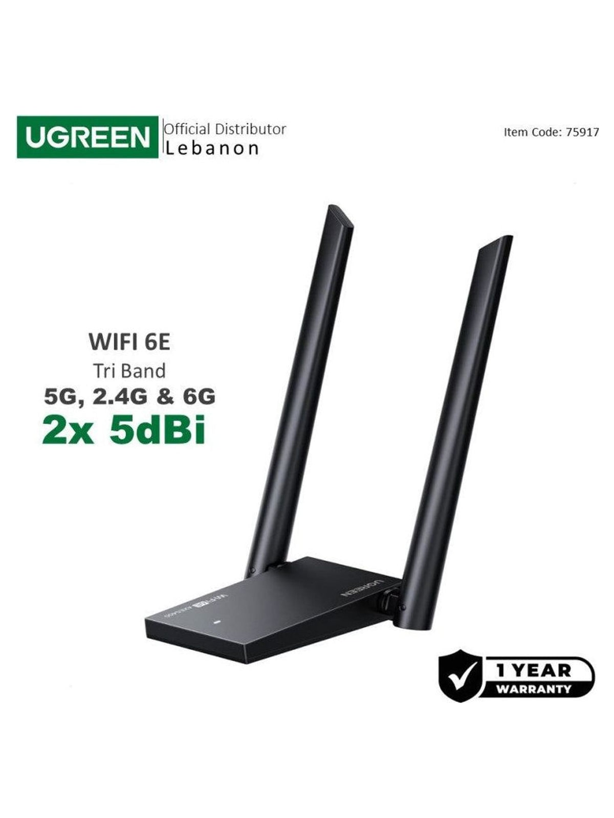 UGREEN AXE5400 USB to WiFi Adapter, WiFi 6E with 2.4GHz/5GHz/6GHz Tri-Band, Dual 5dBi High Gain Antennas - view 2