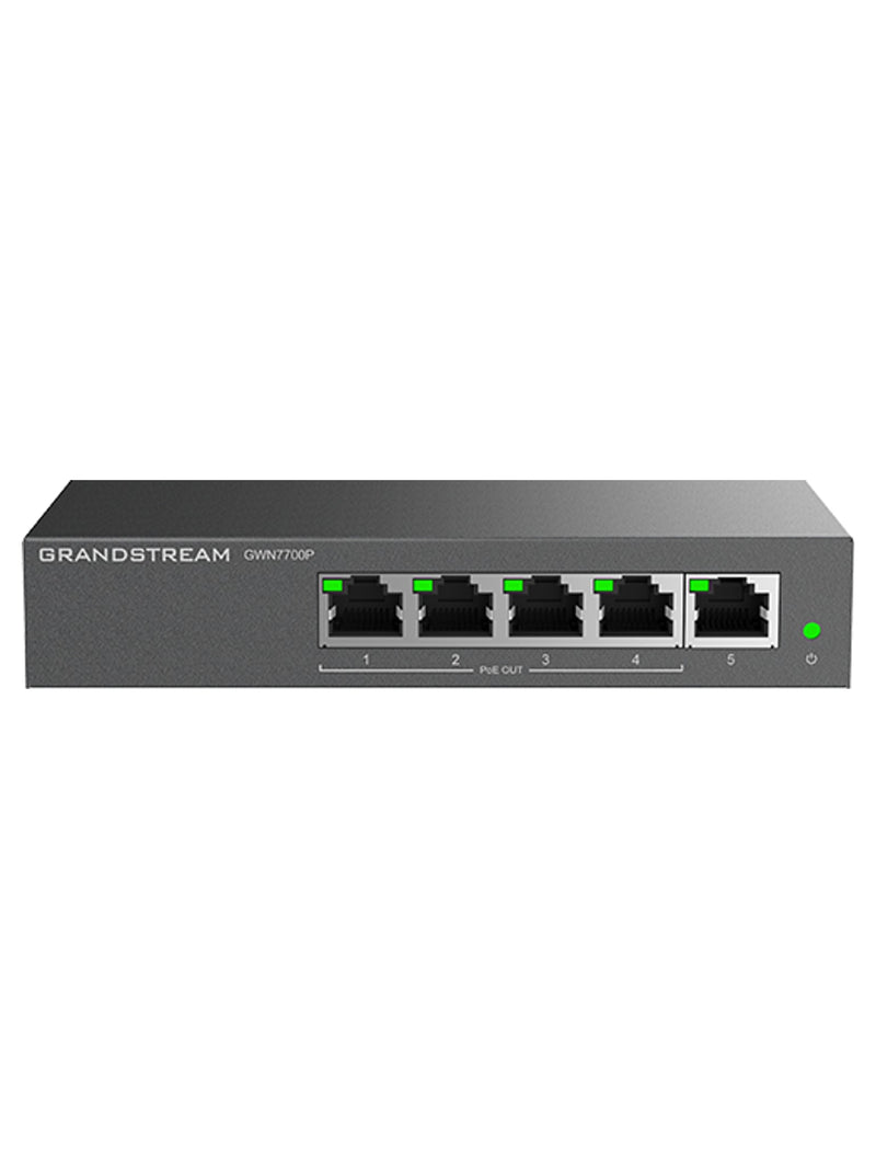 Grandstream GWN7700P 5-Port Gigabit Unmanaged PoE+ Switch, 4 PoE Ports, 60W