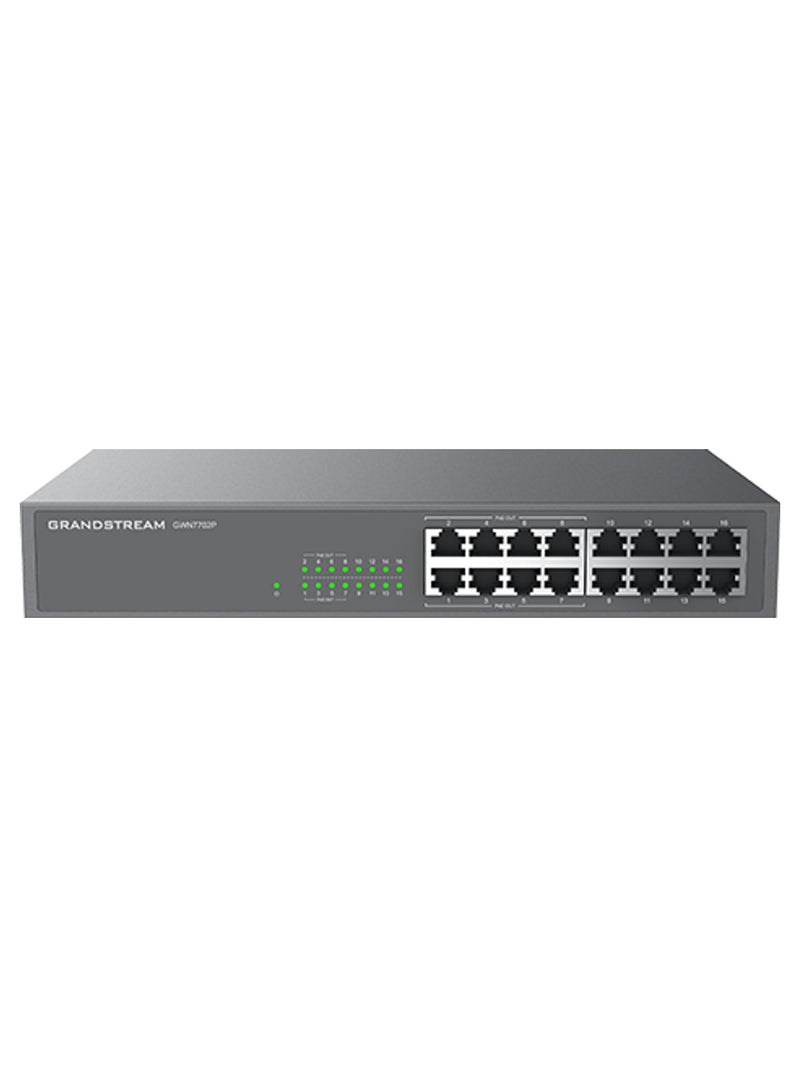 Grandstream GWN7702P 16-Port Gigabit Unmanaged PoE+ Switch, 8 PoE Ports, 138W