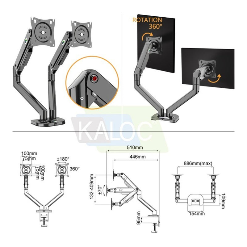 KALOC DS200-2B Ergonomic Dual Monitor Arm - view 2