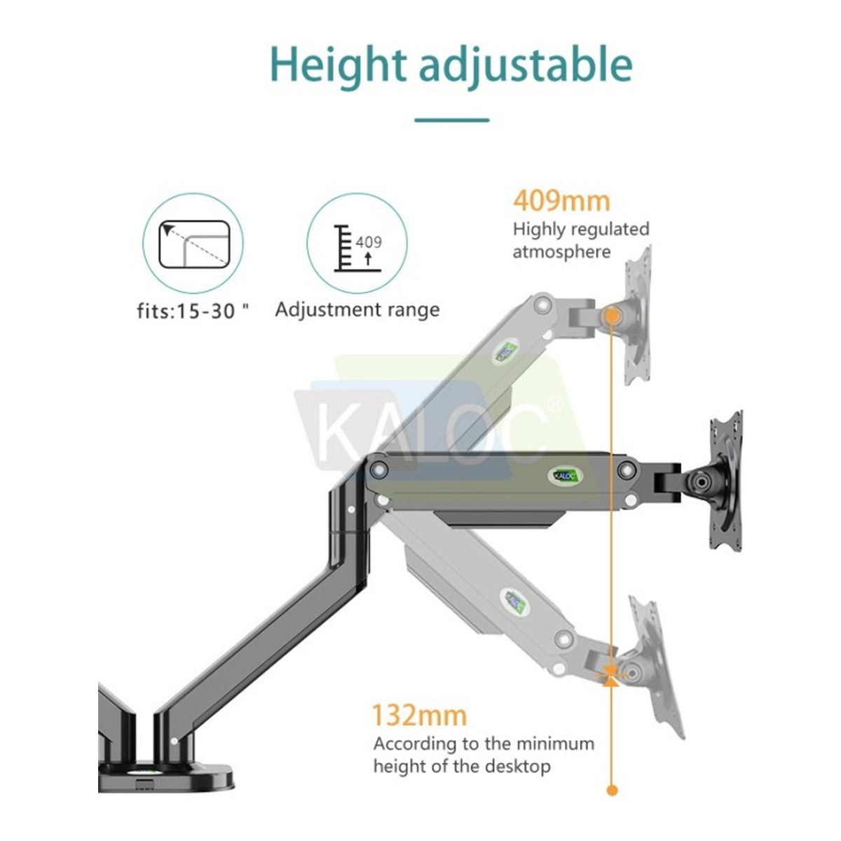 KALOC DS200-2B Ergonomic Dual Monitor Arm - view 3