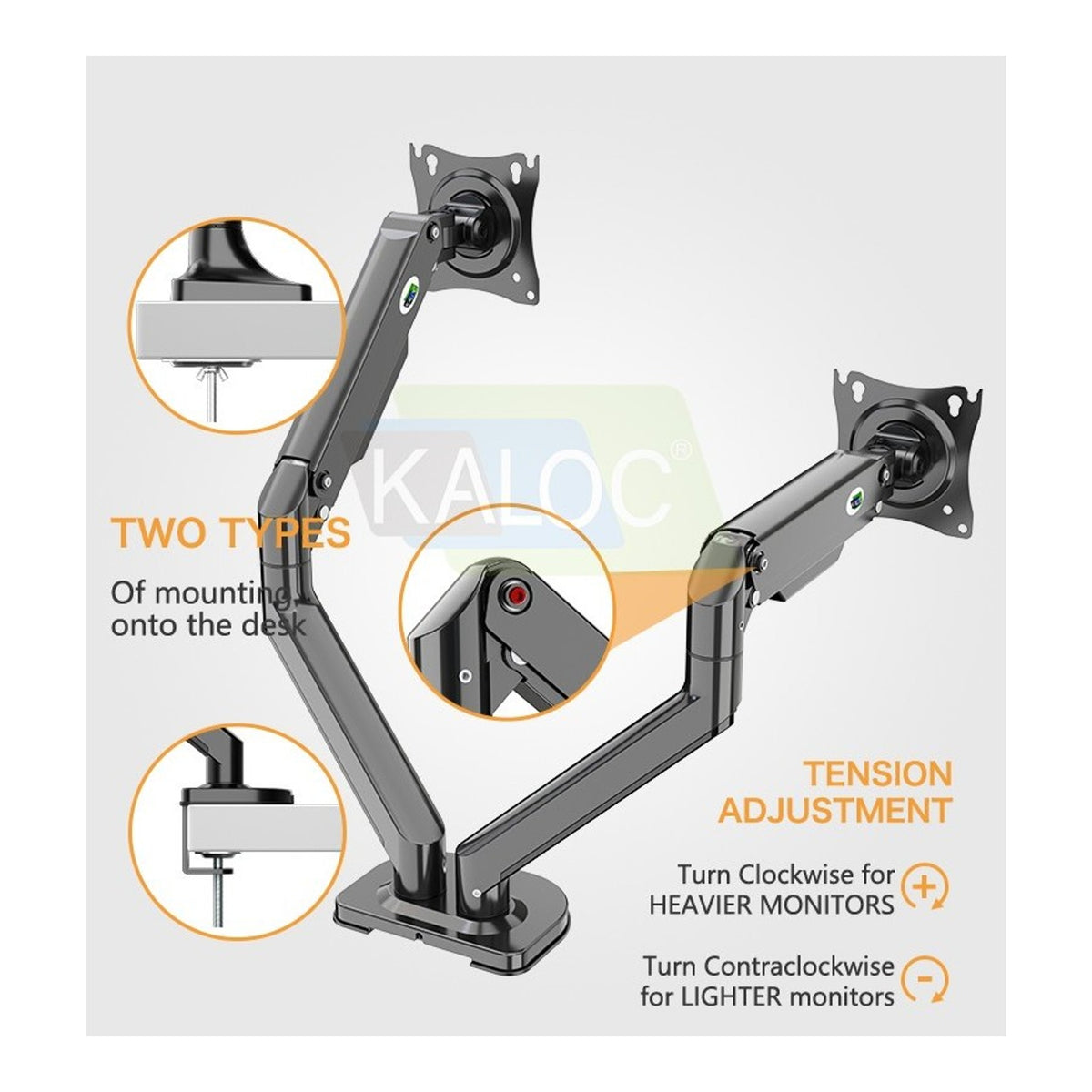 KALOC DS200-2B Ergonomic Dual Monitor Arm - view 8