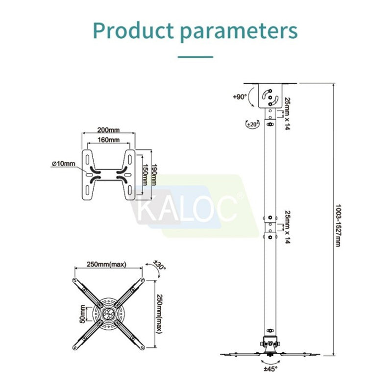 KALOC/ZENO T818-4/W Wall and Ceiling Projector Arm Bracket - view 5