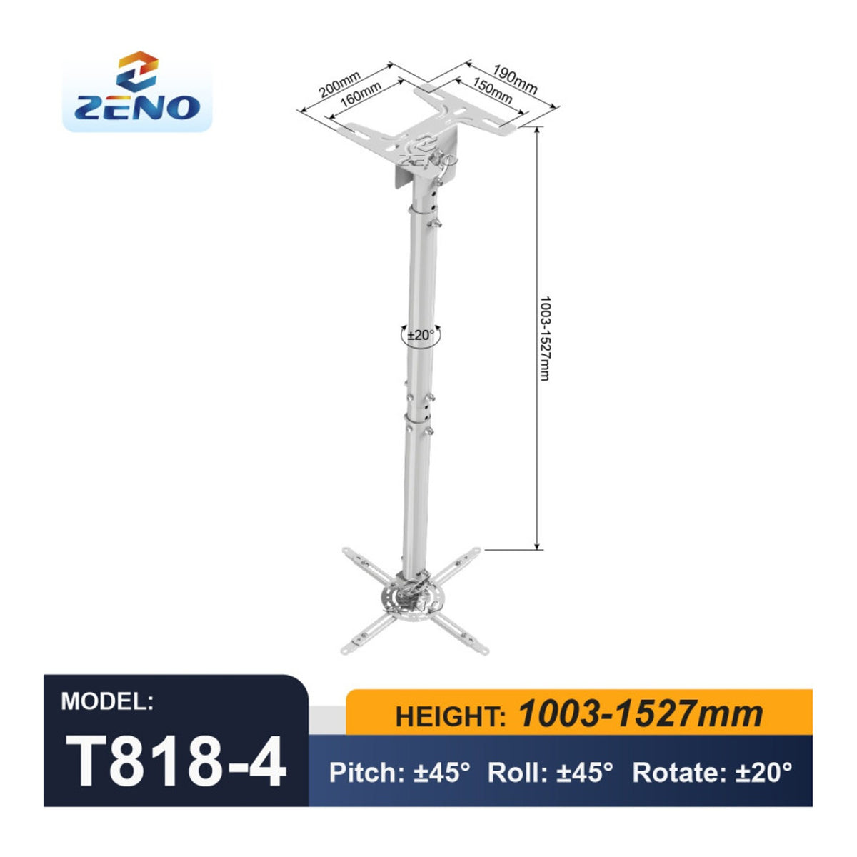 KALOC/ZENO T818-4/W Wall and Ceiling Projector Arm Bracket - view 6