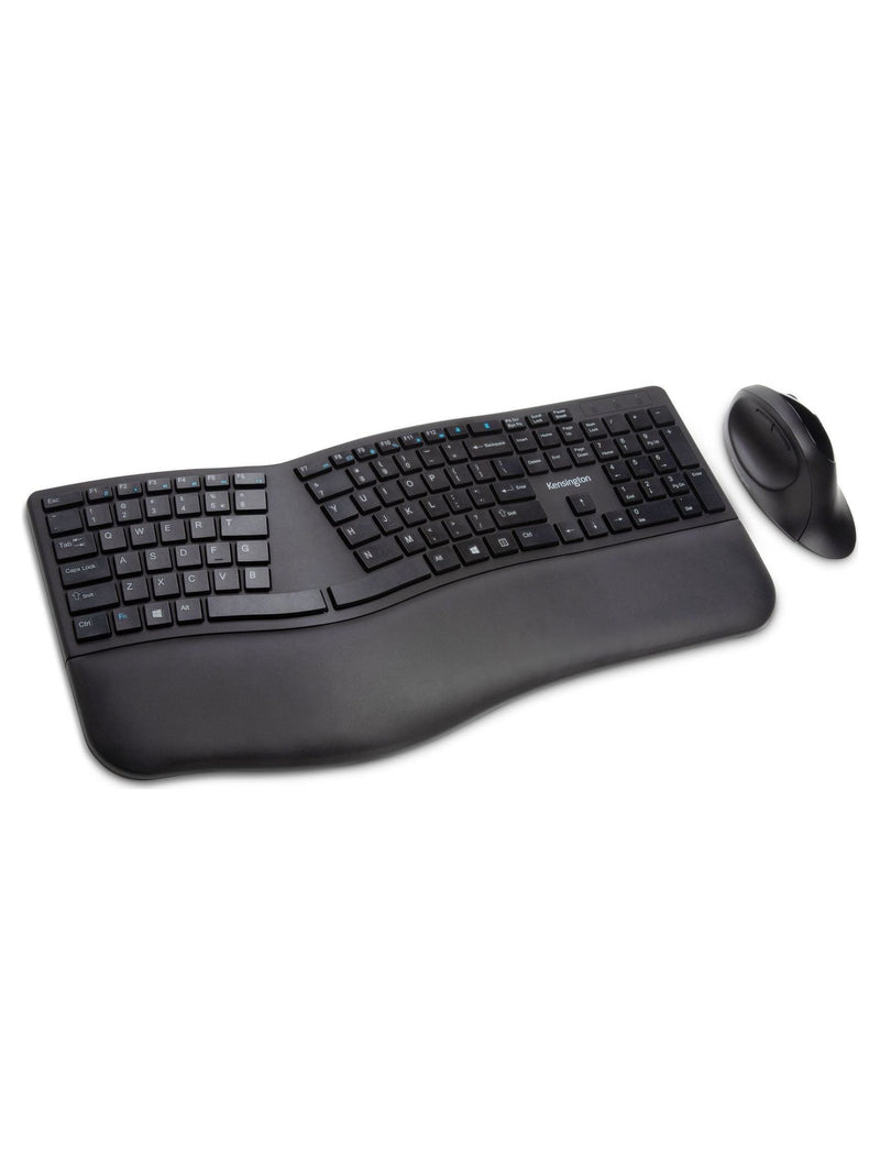 Kensington Pro Fit Ergo Wireless Keyboard and Vertical Mouse Combo, Bluetooth + 2.4 GHz - Black