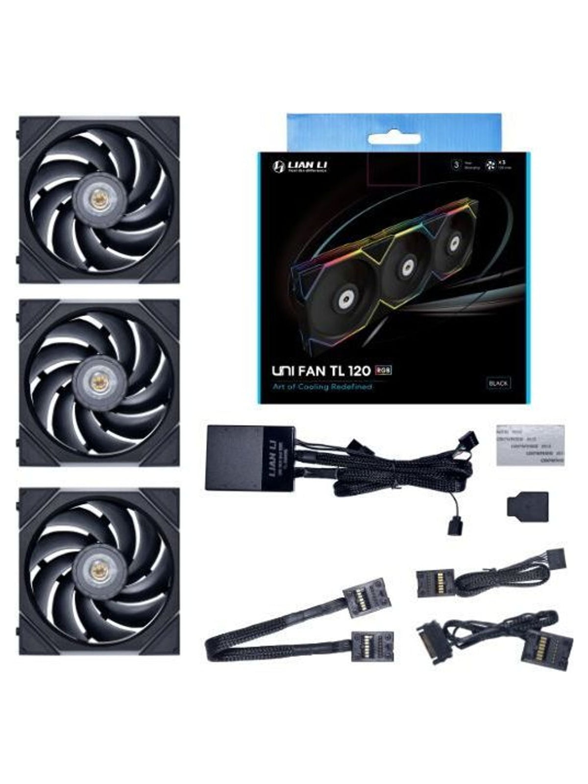 Lian Li UNI FAN TL 120mm ARGB Fan with Infinity Mirror and LCP Blades - Triple Pack + Controller Black