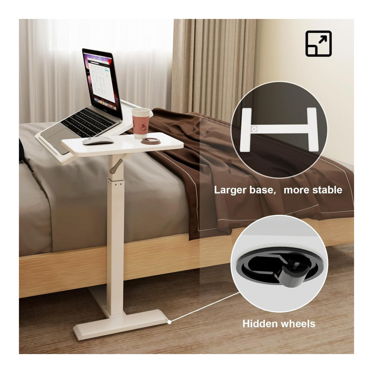 Premium Heavy-Duty Adjustable Overbed Table with Pneumatic Tilt Desktop - view 3