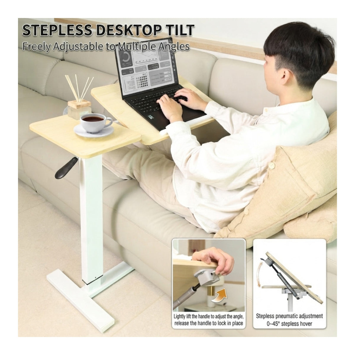 Premium Heavy-Duty Adjustable Overbed Table with Pneumatic Tilt Desktop - view 8