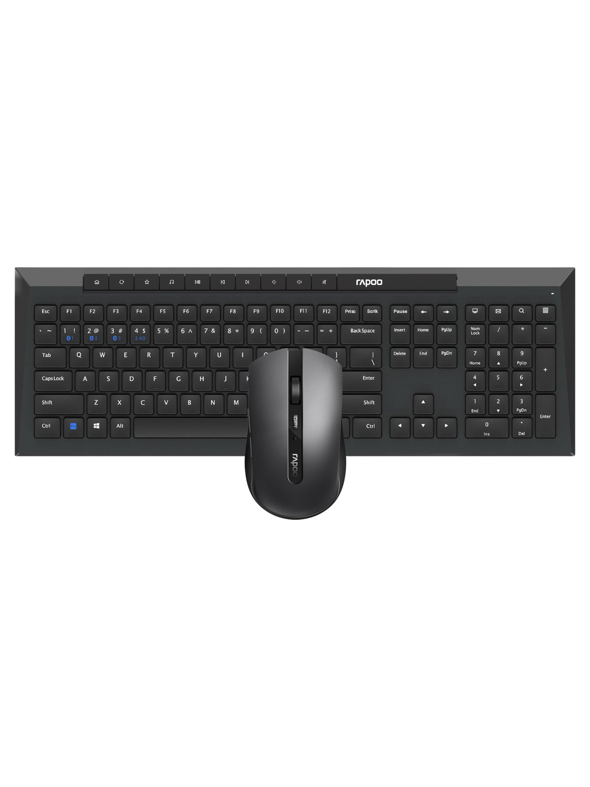 Rapoo 8210M Multi-Mode Wireless Keyboard & Mouse Combo, Bluetooth + 2.4 GHz - Black