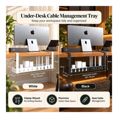 Retractable under-desk cable organizer / cable management tray - view 2