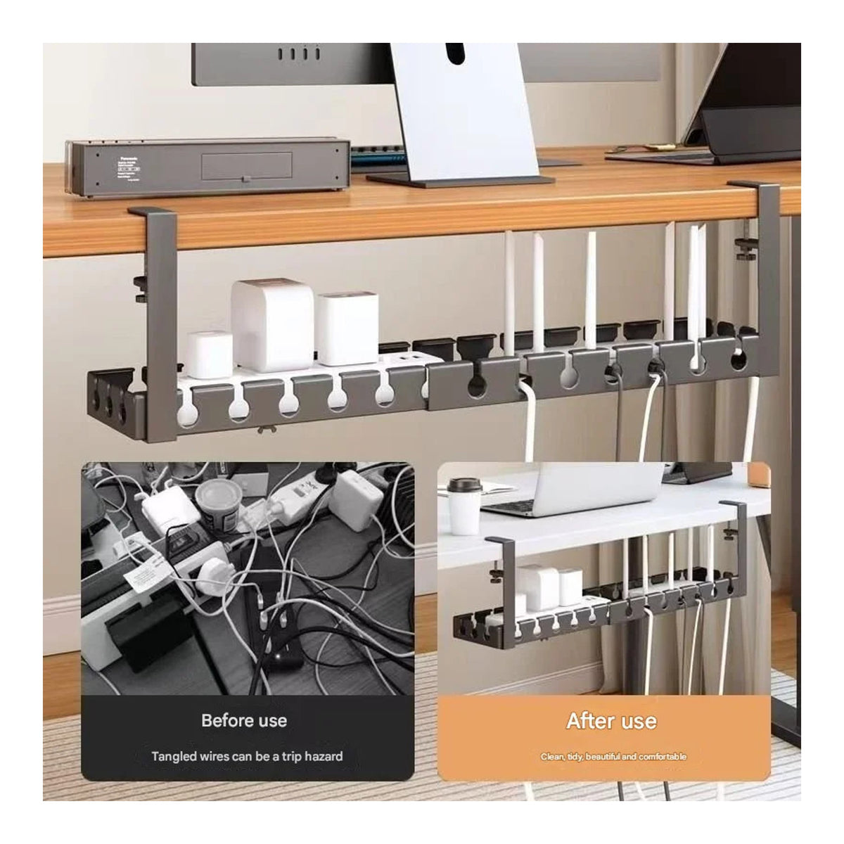 Retractable under-desk cable organizer / cable management tray - view 5