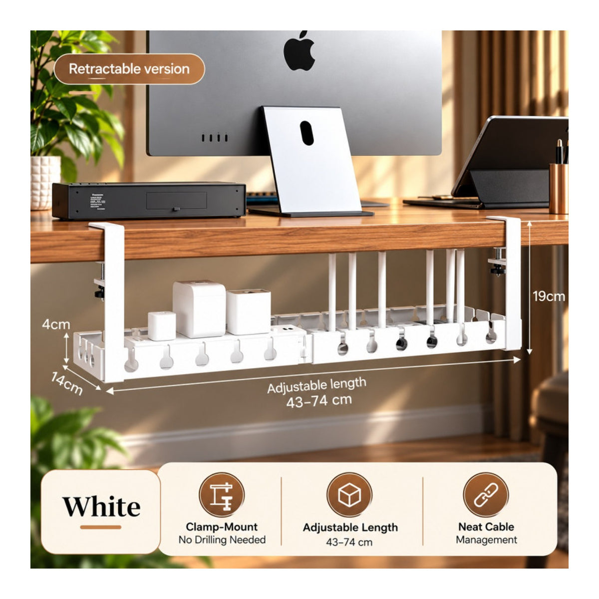 Retractable under-desk cable organizer / cable management tray - view 9