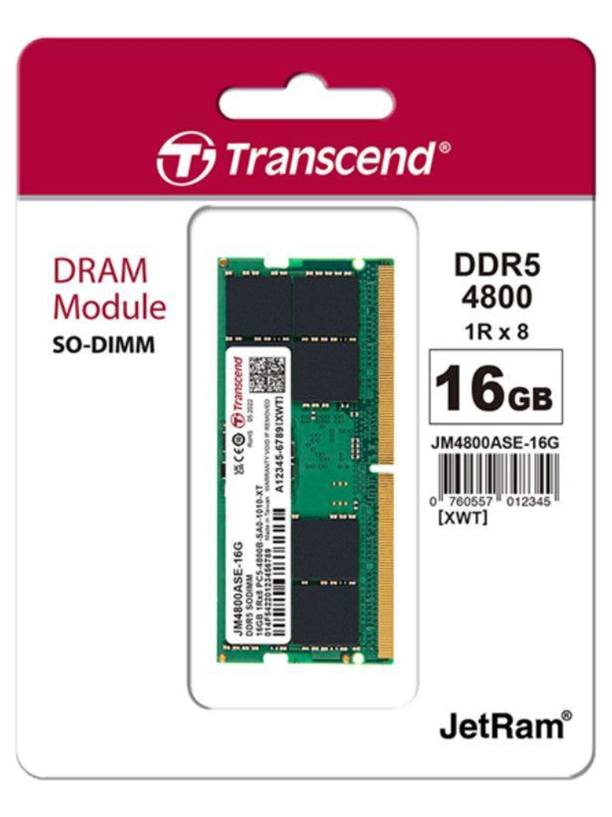 Transcend JetRam 16GB DDR5 4800MHz CL40 Laptop RAM (SODIMM) - view 2