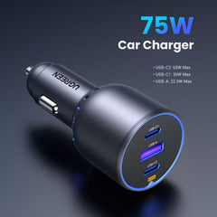 UGREEN 75W 3 Ports Fast Car Charger, for Phones, Tablets, Ipads, Laptops & MacBooks