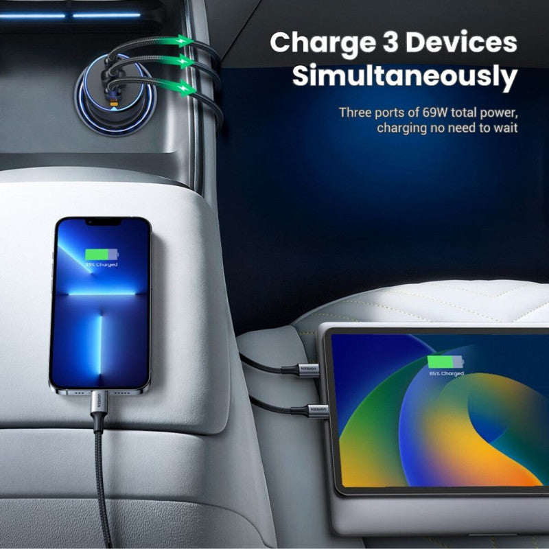 UGREEN 75W 3 Ports Fast Car Charger, for Phones, Tablets, Ipads, Laptops & MacBooks - view 5