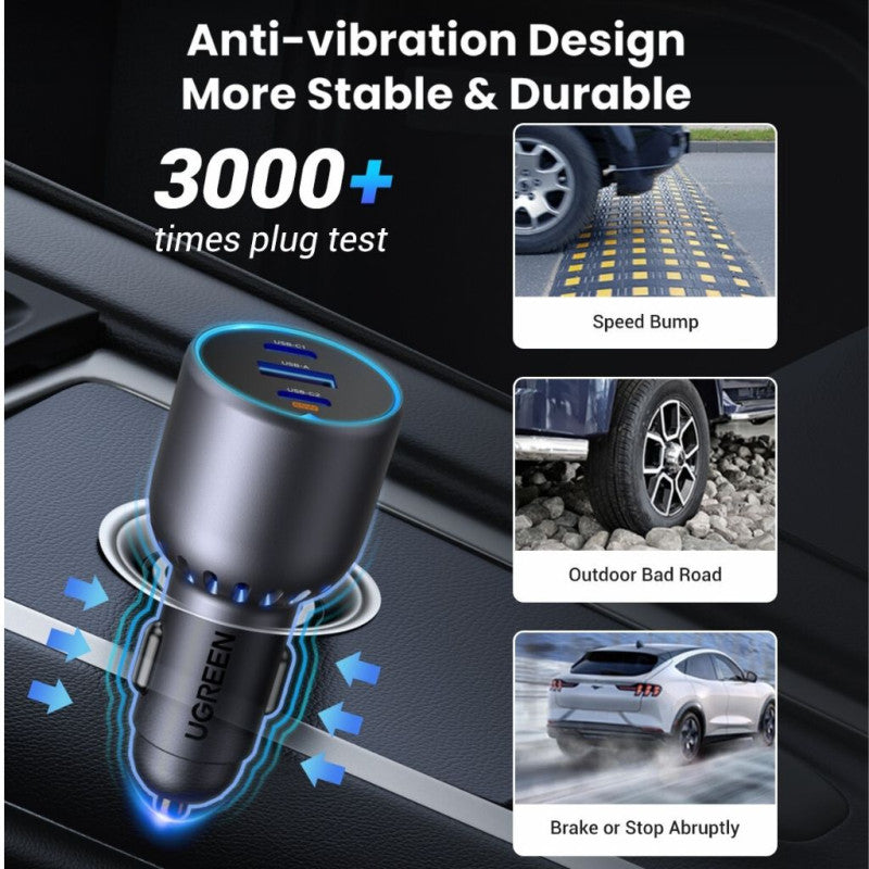UGREEN 75W 3 Ports Fast Car Charger, for Phones, Tablets, Ipads, Laptops & MacBooks - view 4