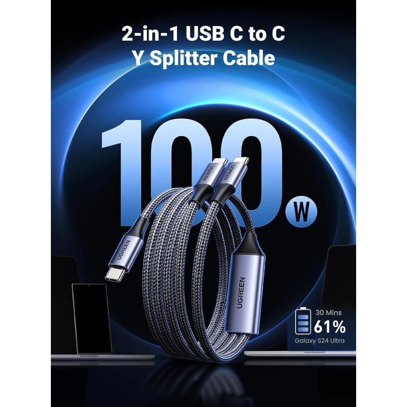 UGREEN USB-C to 2 * USB-C 100W Braided Cable & Aluminum Body