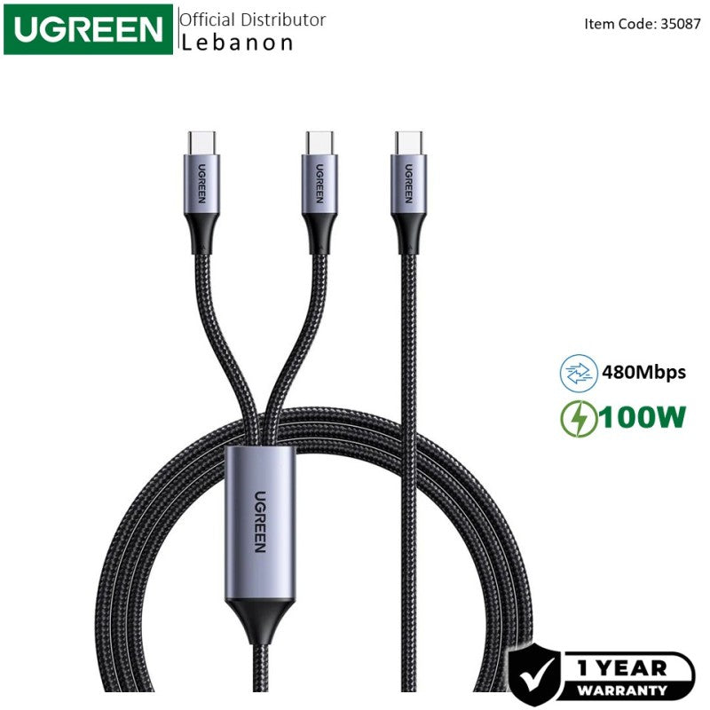 UGREEN USB-C to 2 * USB-C 100W Braided Cable & Aluminum Body - view 2