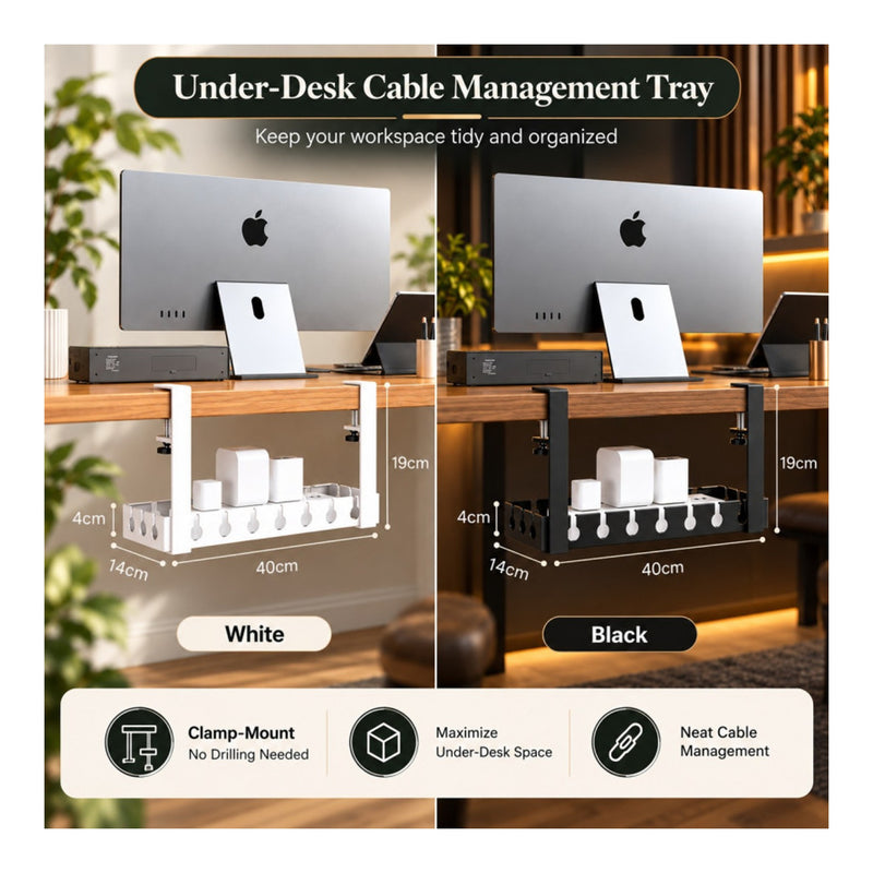 Under-desk cable organizer / cable management tray - view 3
