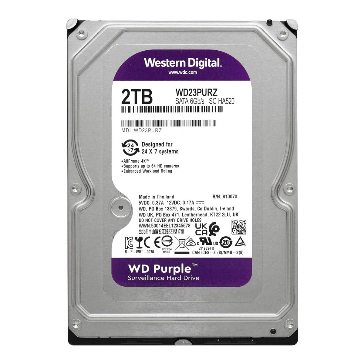 WD Purple 2TB 3.5" SATA Surveillance Hard Drive - view 2